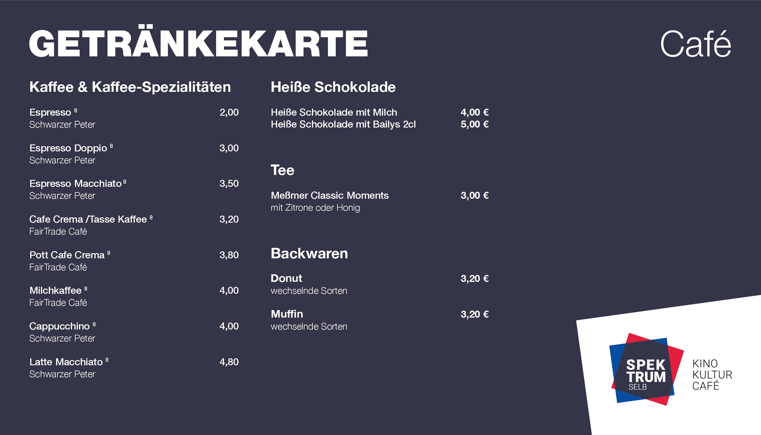 Spektrum Selb Speisekarte Café