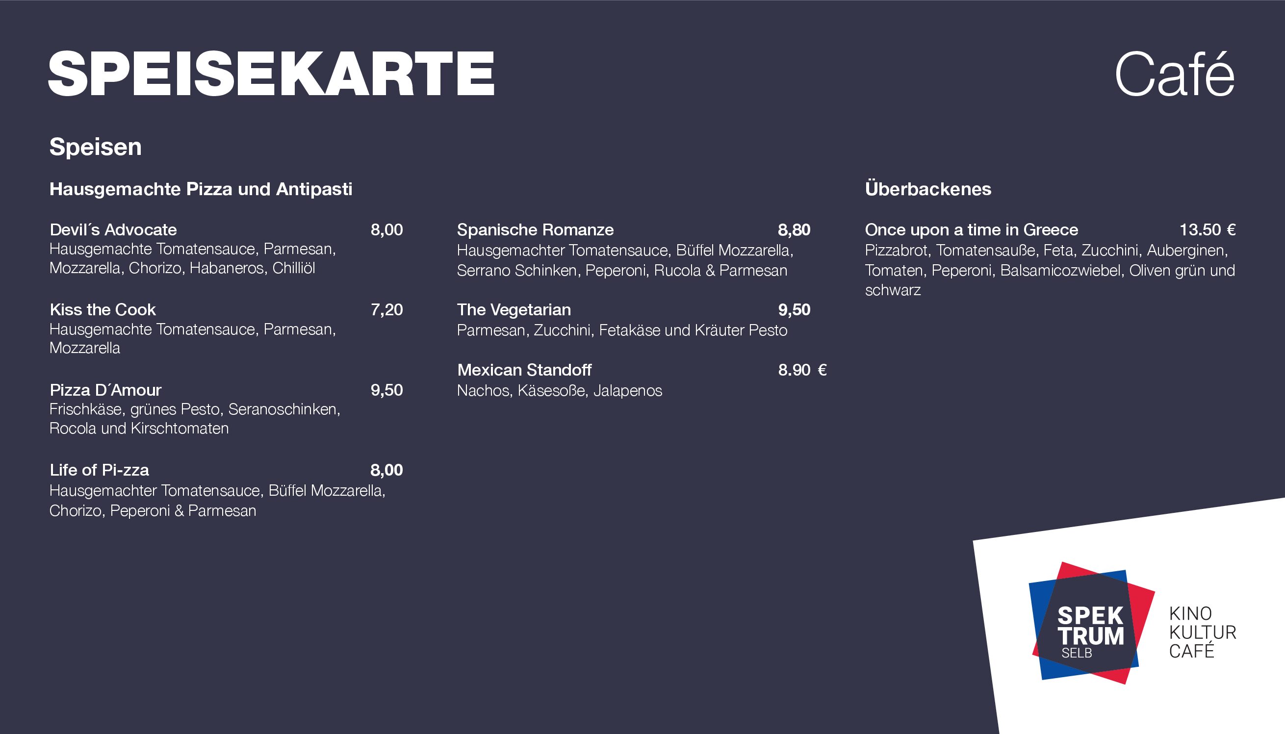 Spektrum Selb Speisekarte Café