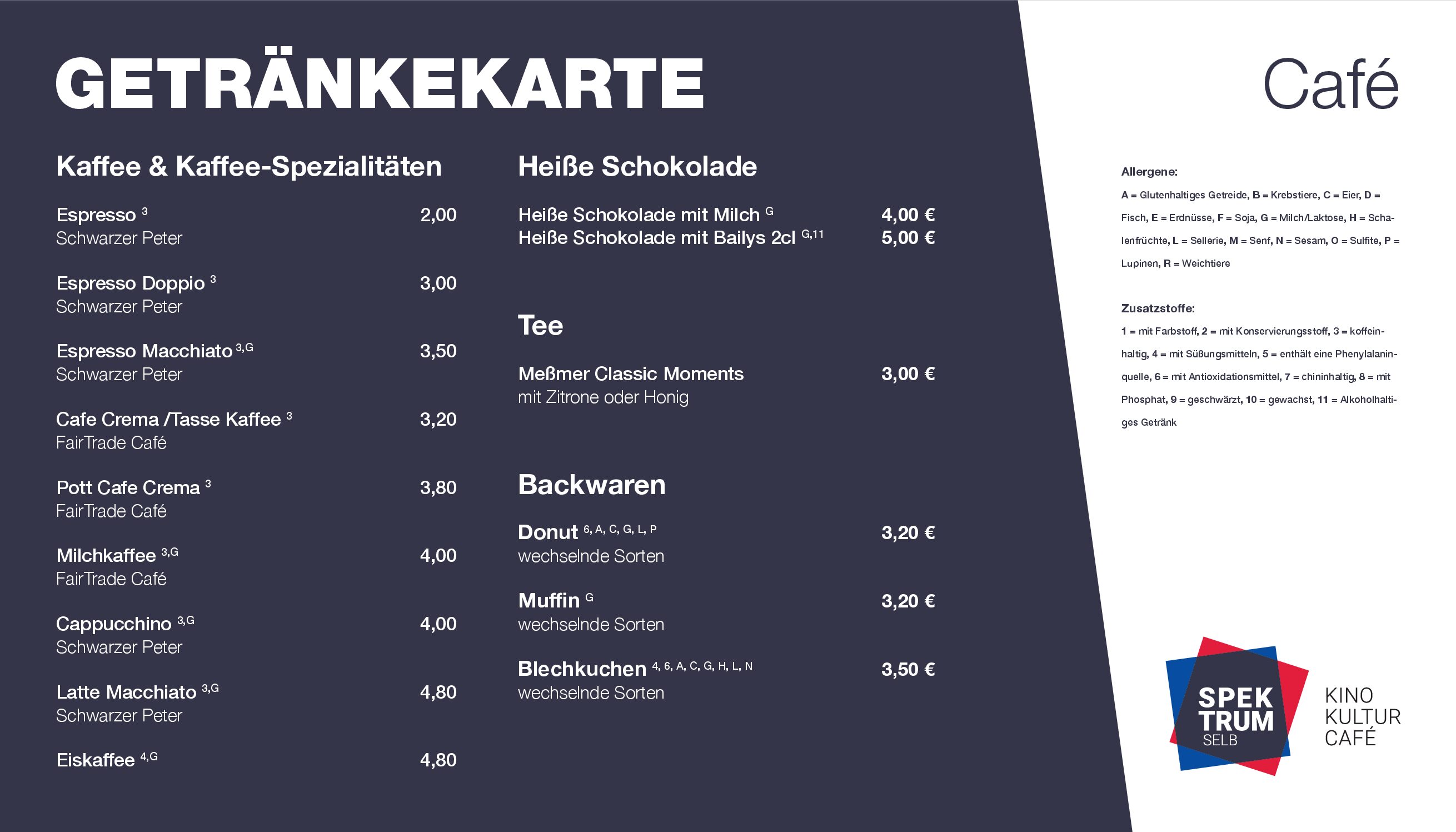 Spektrum Selb Speisekarte Café