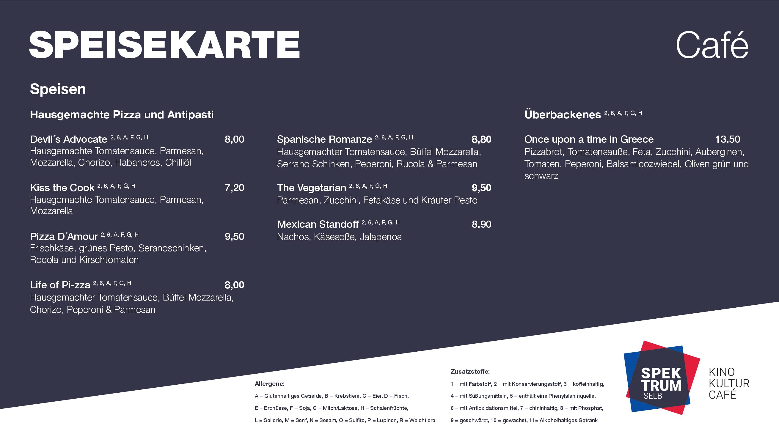 Spektrum Selb Speisekarte Café